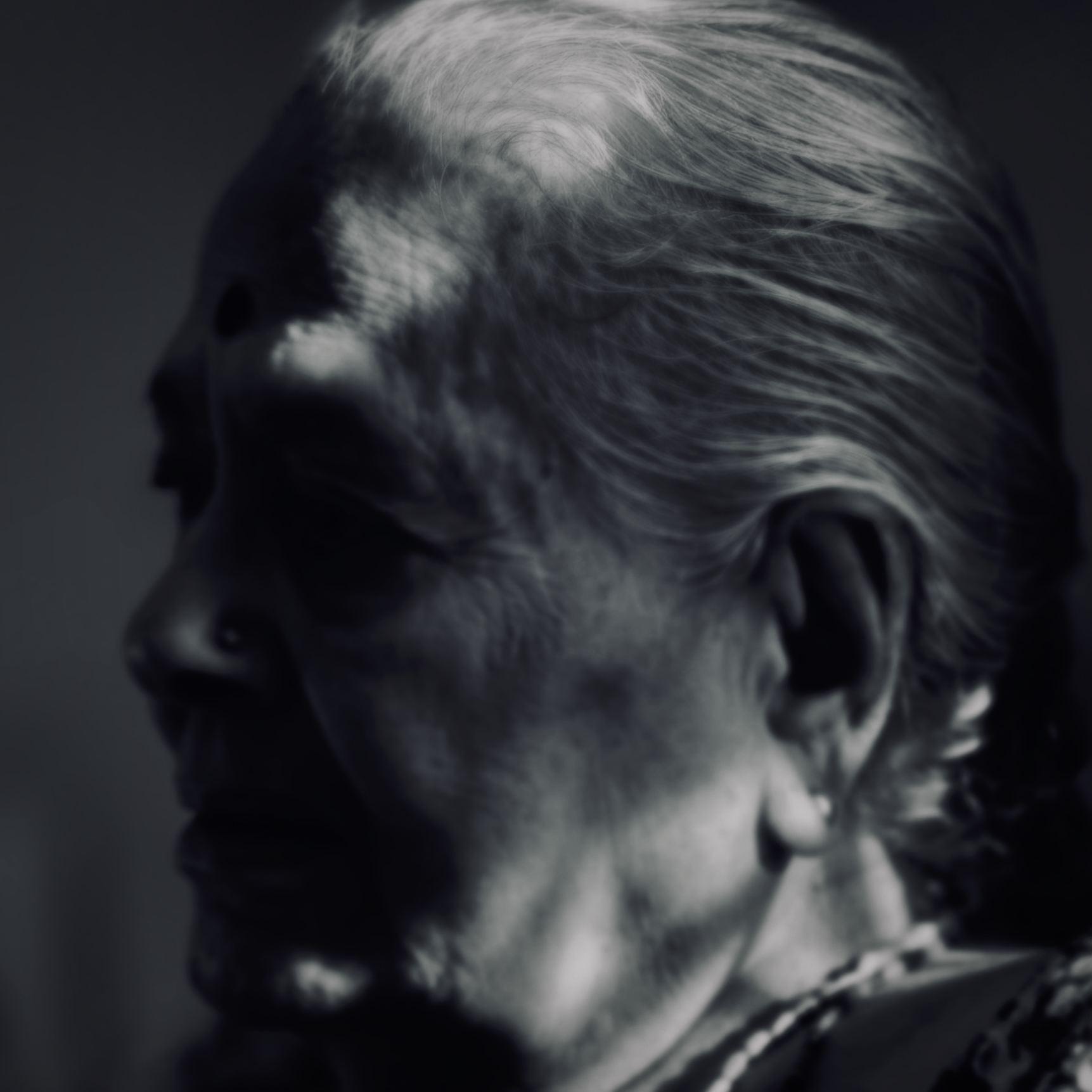 Artistic black and white blurred portrait in profile with atmospheric motion - experimental portrait photography